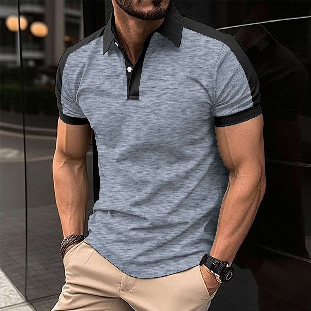 Clothes > Men's Clothing > Tops > T-Shirts New European and American men's collar fashionable plus size twill cotton men's T-shirt POLO shirt