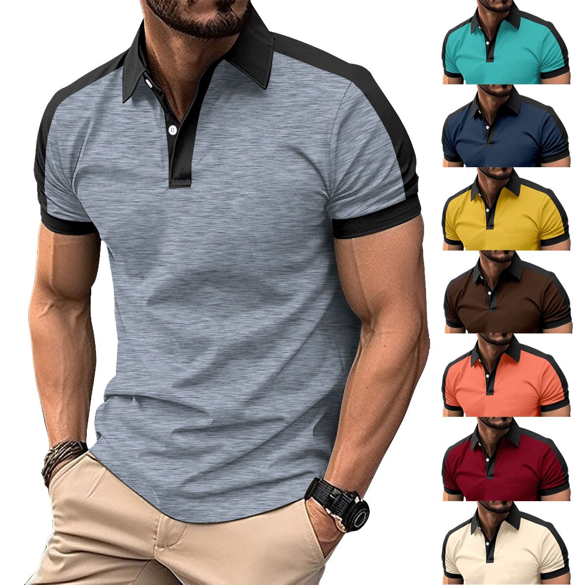 Clothes > Men's Clothing > Tops > T-Shirts New European and American men's collar fashionable plus size twill cotton men's T-shirt POLO shirt