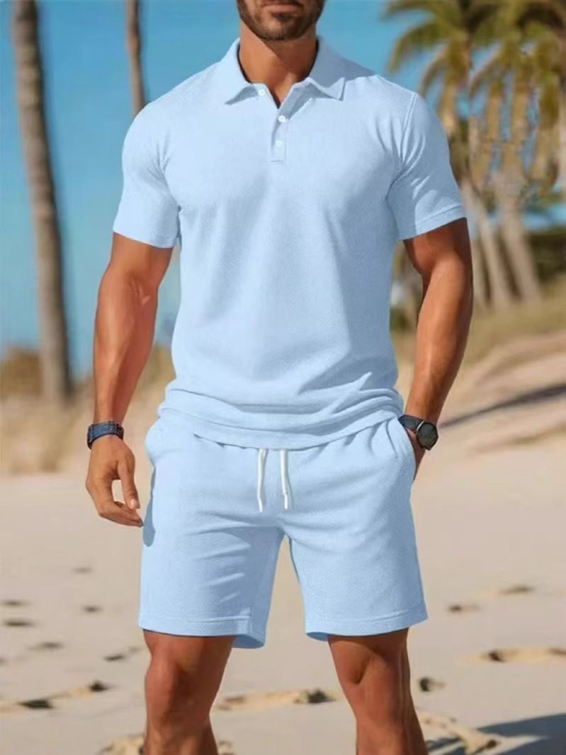 Clothes > Men's Clothing > Clothing Sets > Two-Piece Outfits  Men's European and American summer suits Men's short-sleeved POLO shirt + shorts Two-piece set Outdoor sports