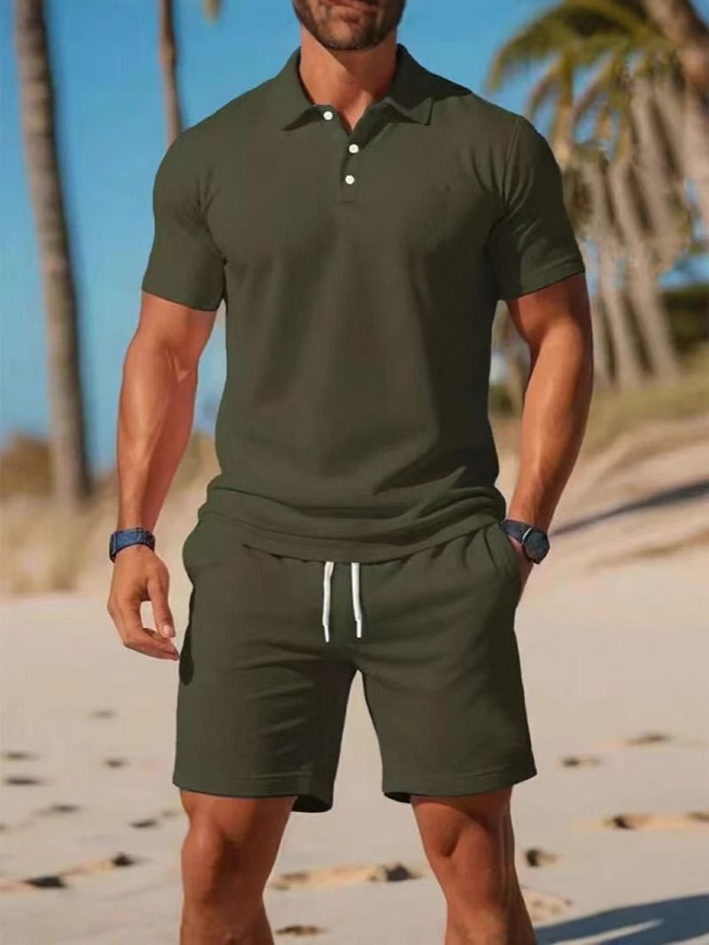 Clothes > Men's Clothing > Clothing Sets > Two-Piece Outfits  Men's European and American summer suits Men's short-sleeved POLO shirt + shorts Two-piece set Outdoor sports
