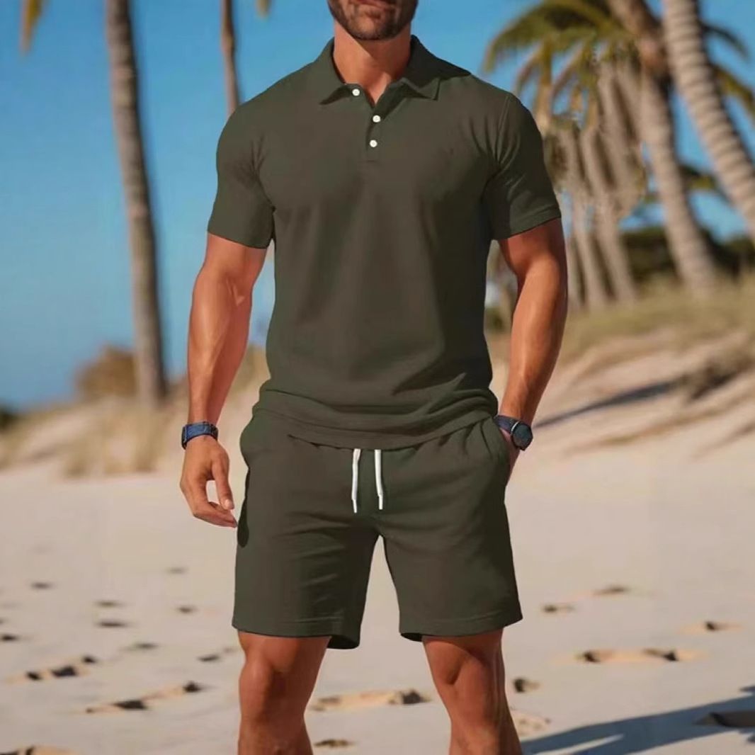 Clothes > Men's Clothing > Clothing Sets > Two-Piece Outfits  Men's European and American summer suits Men's short-sleeved POLO shirt + shorts Two-piece set Outdoor sports