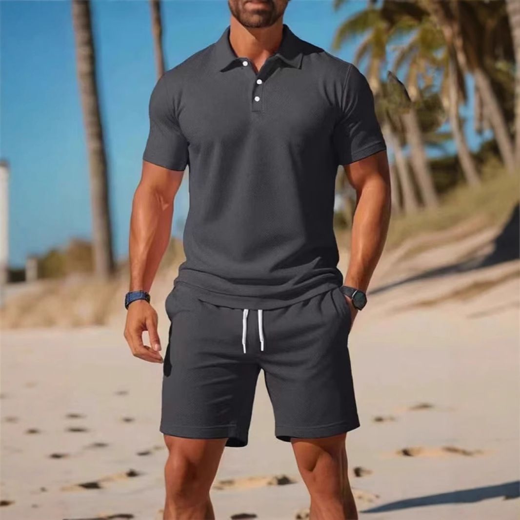 Clothes > Men's Clothing > Clothing Sets > Two-Piece Outfits  Men's European and American summer suits Men's short-sleeved POLO shirt + shorts Two-piece set Outdoor sports