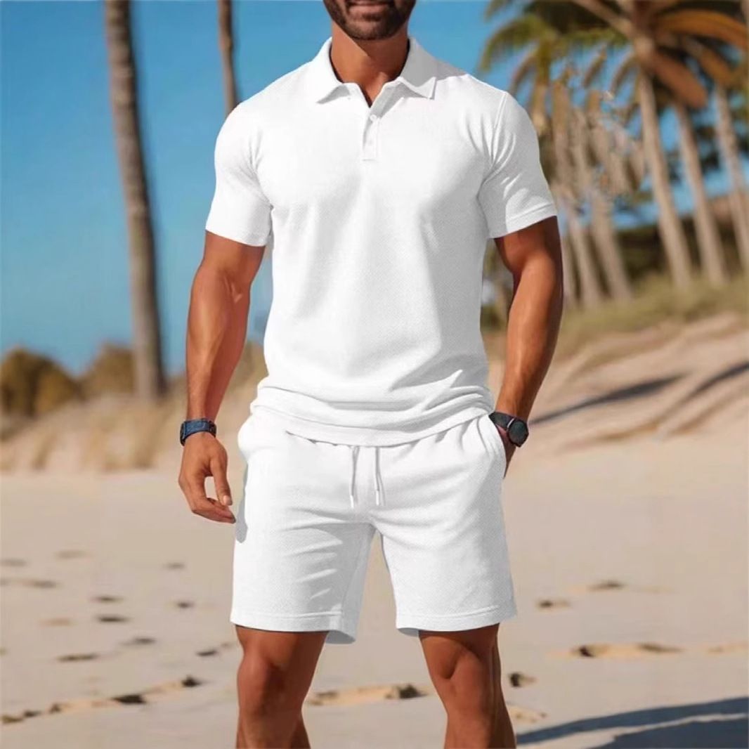 Clothes > Men's Clothing > Clothing Sets > Two-Piece Outfits  Men's European and American summer suits Men's short-sleeved POLO shirt + shorts Two-piece set Outdoor sports