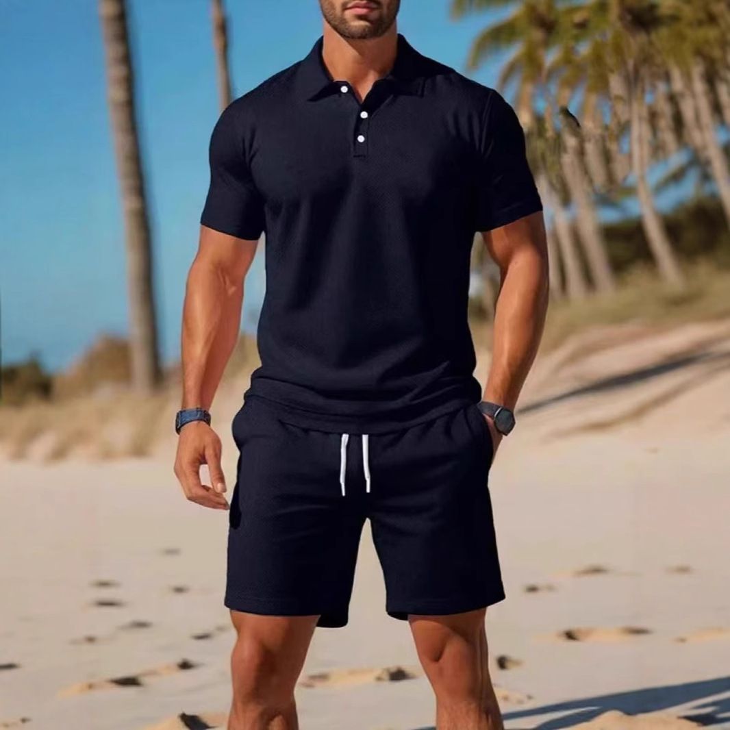 Clothes > Men's Clothing > Clothing Sets > Two-Piece Outfits  Men's European and American summer suits Men's short-sleeved POLO shirt + shorts Two-piece set Outdoor sports