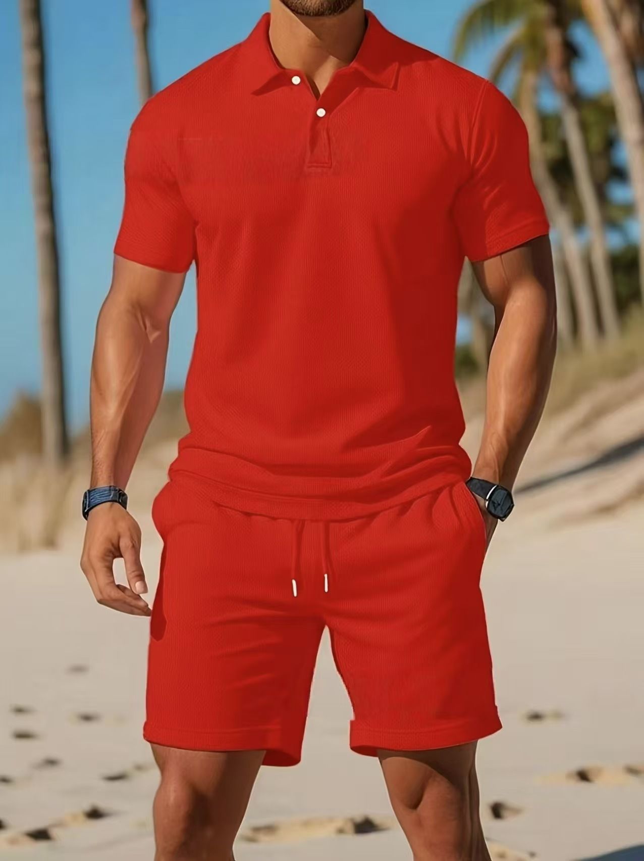 Clothes > Men's Clothing > Clothing Sets > Two-Piece Outfits  Men's European and American summer suits Men's short-sleeved POLO shirt + shorts Two-piece set Outdoor sports