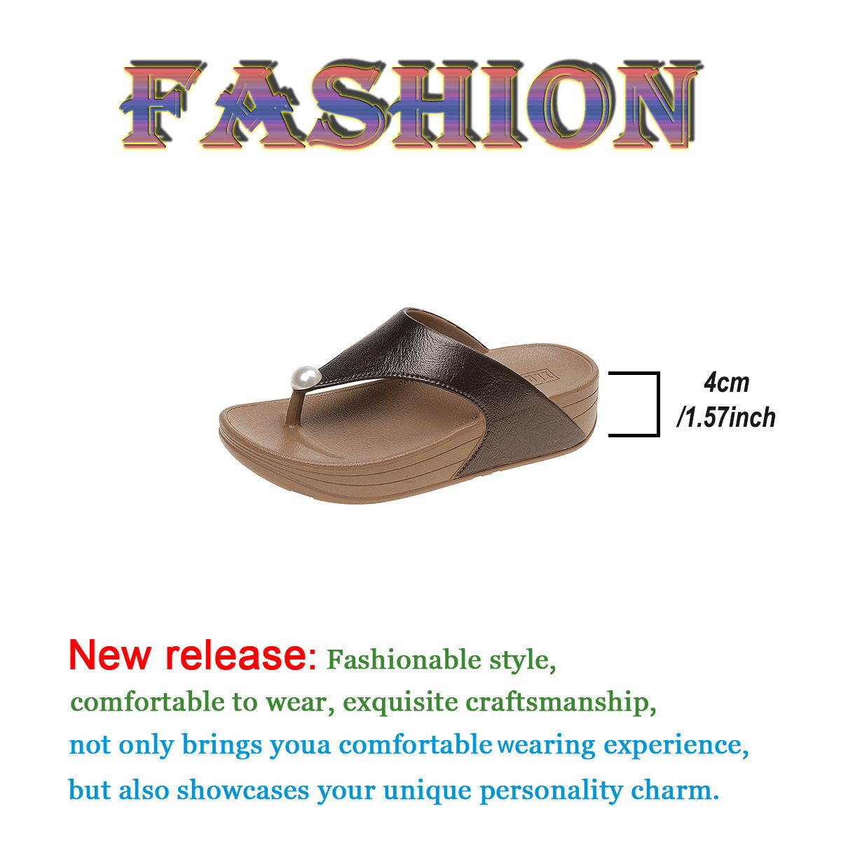 Shoes > Women's Shoes > Slippers > Flip-Flops New beach shoes and slippers for women in summer fashion wear on the outside of the beach thick-soled heel clipped sandals pearl flip flops
