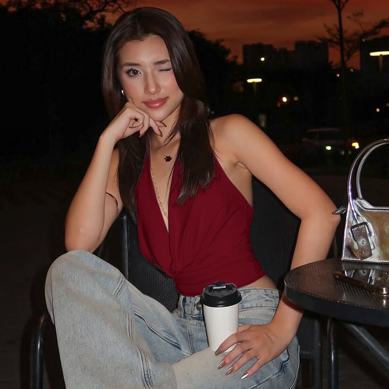 Clothes > Women's Clothing > Tops > Tanks & Camis (Tank Tops)  Hot-selling women's clothing summer new style fashionable sexy deep V backless halter neck vest