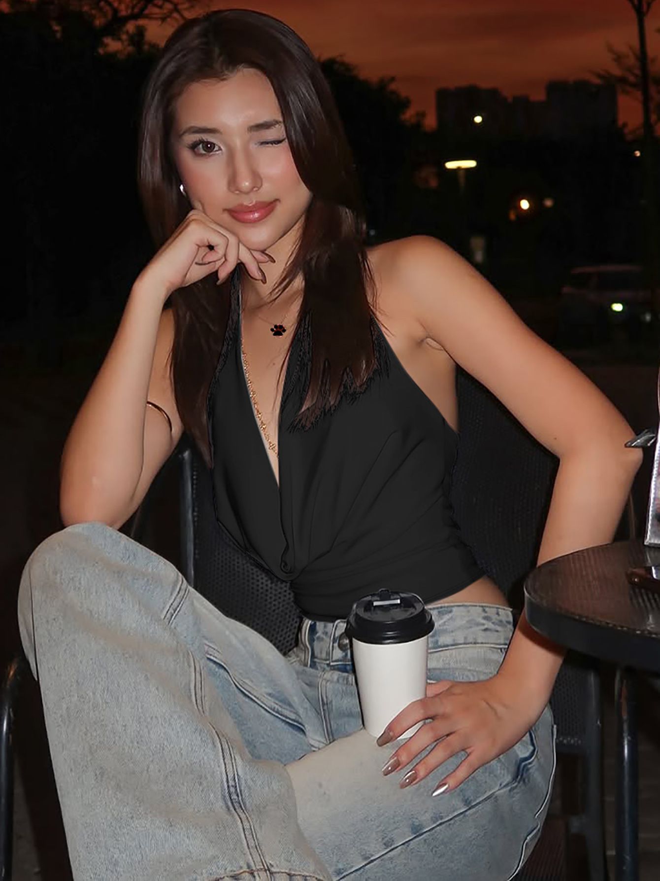 Clothes > Women's Clothing > Tops > Tanks & Camis (Tank Tops)  Hot-selling women's clothing summer new style fashionable sexy deep V backless halter neck vest