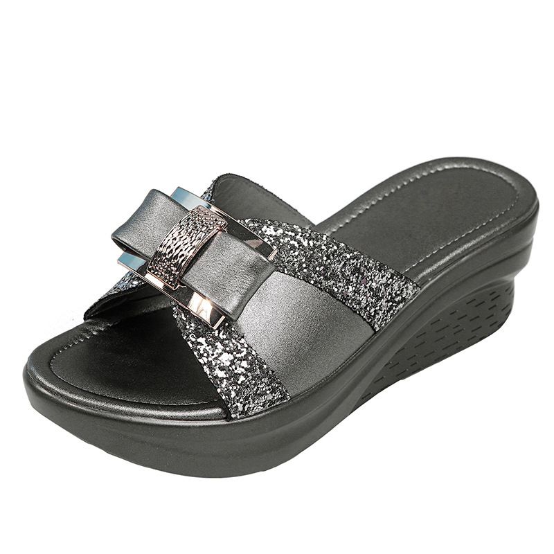 Shoes > Women's Shoes > Slippers > Flip-Flops Slippers for women's new summer fashion wear sandals for women's thick-soled wedge women's glossy bow flip flops