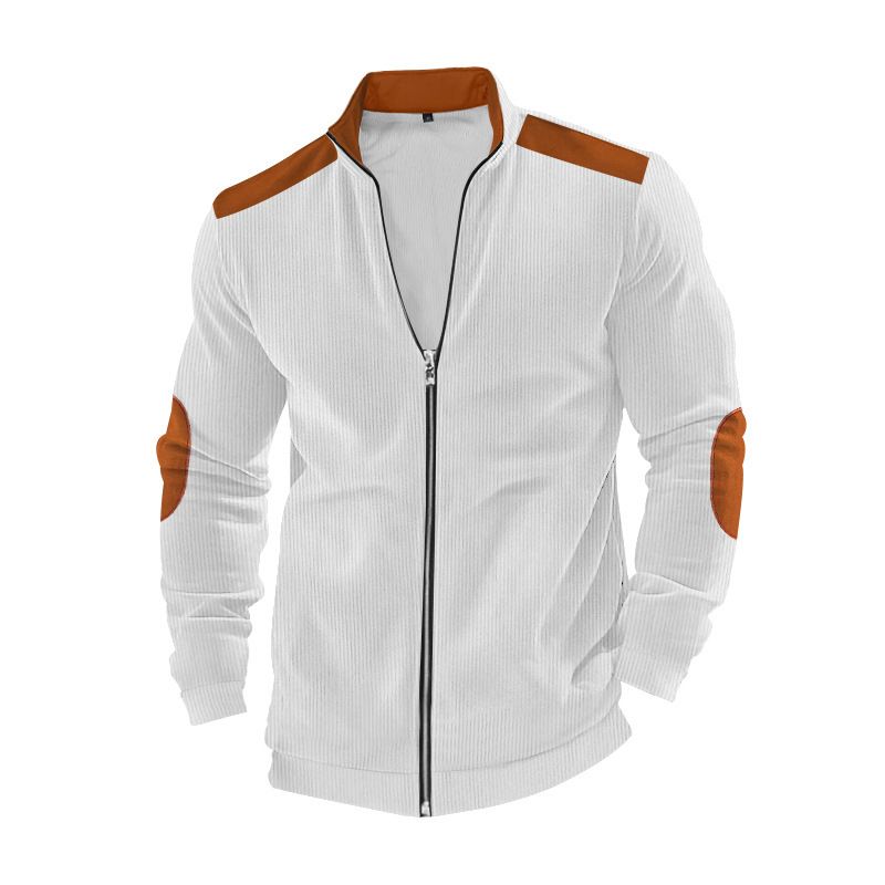 Clothes > Men's Clothing > Tops > Jackets & Coats  American casual men's jacket cotton velvet solid color patchwork long-sleeved hoodie for outer wear