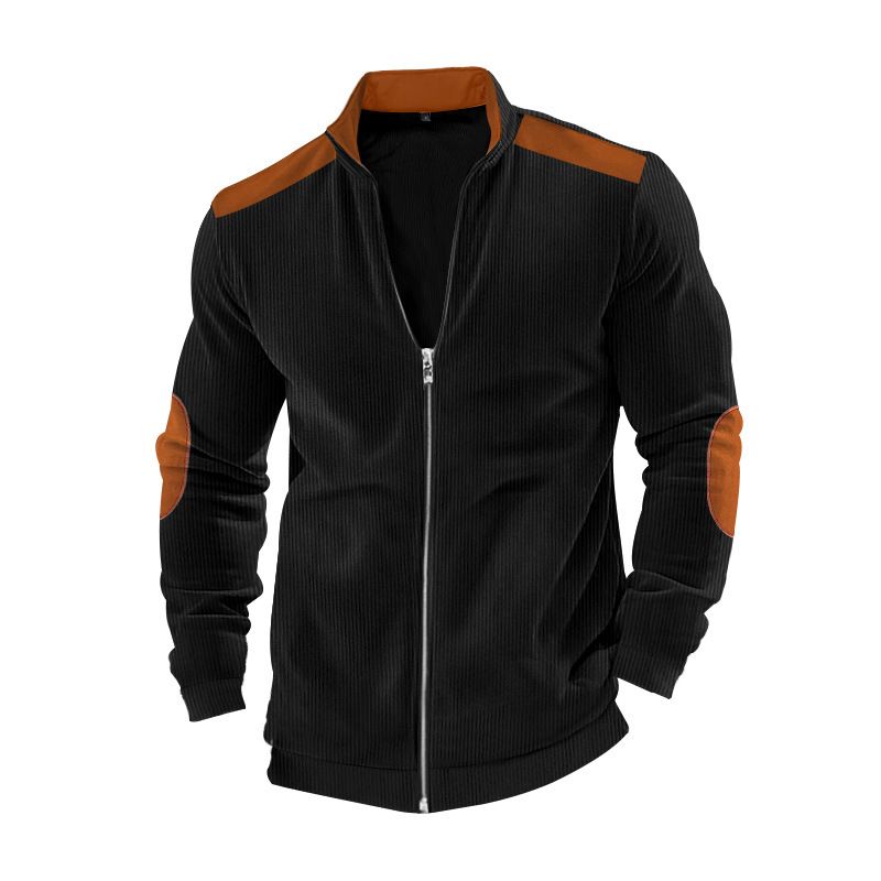 Clothes > Men's Clothing > Tops > Jackets & Coats  American casual men's jacket cotton velvet solid color patchwork long-sleeved hoodie for outer wear