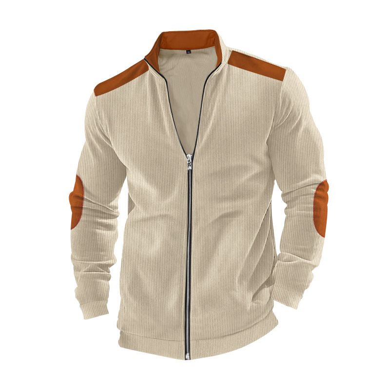 Clothes > Men's Clothing > Tops > Jackets & Coats  American casual men's jacket cotton velvet solid color patchwork long-sleeved hoodie for outer wear