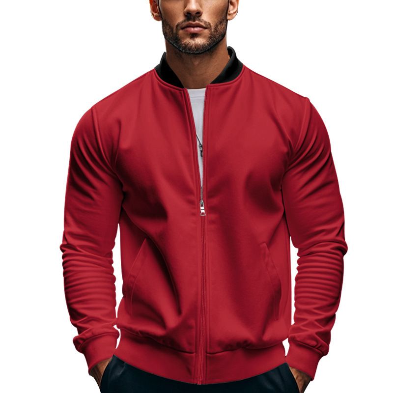 Clothes > Men's Clothing > Tops > Jackets & Coats  New Autumn Men's Stand Collar Jacket Solid Color Sports Casual Zipper Long Sleeve Top Men's Jacket