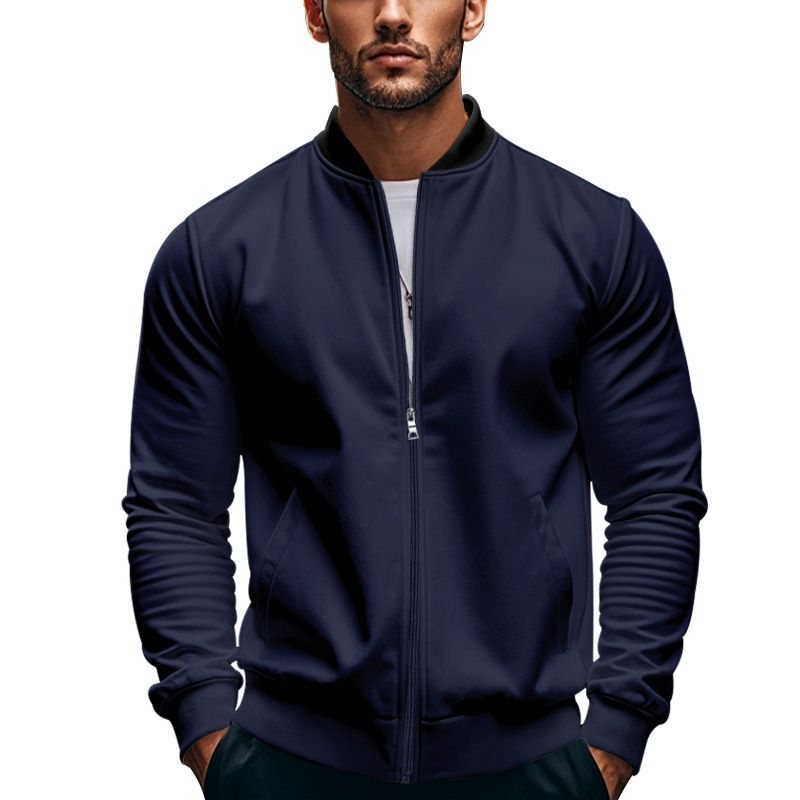 Clothes > Men's Clothing > Tops > Jackets & Coats  New Autumn Men's Stand Collar Jacket Solid Color Sports Casual Zipper Long Sleeve Top Men's Jacket