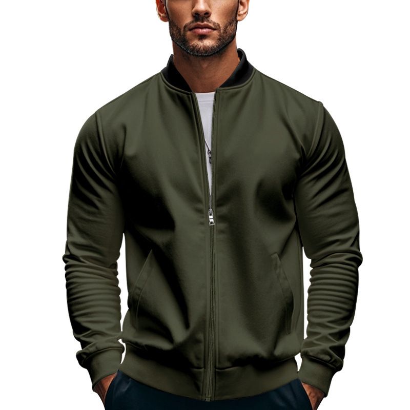 Clothes > Men's Clothing > Tops > Jackets & Coats  New Autumn Men's Stand Collar Jacket Solid Color Sports Casual Zipper Long Sleeve Top Men's Jacket