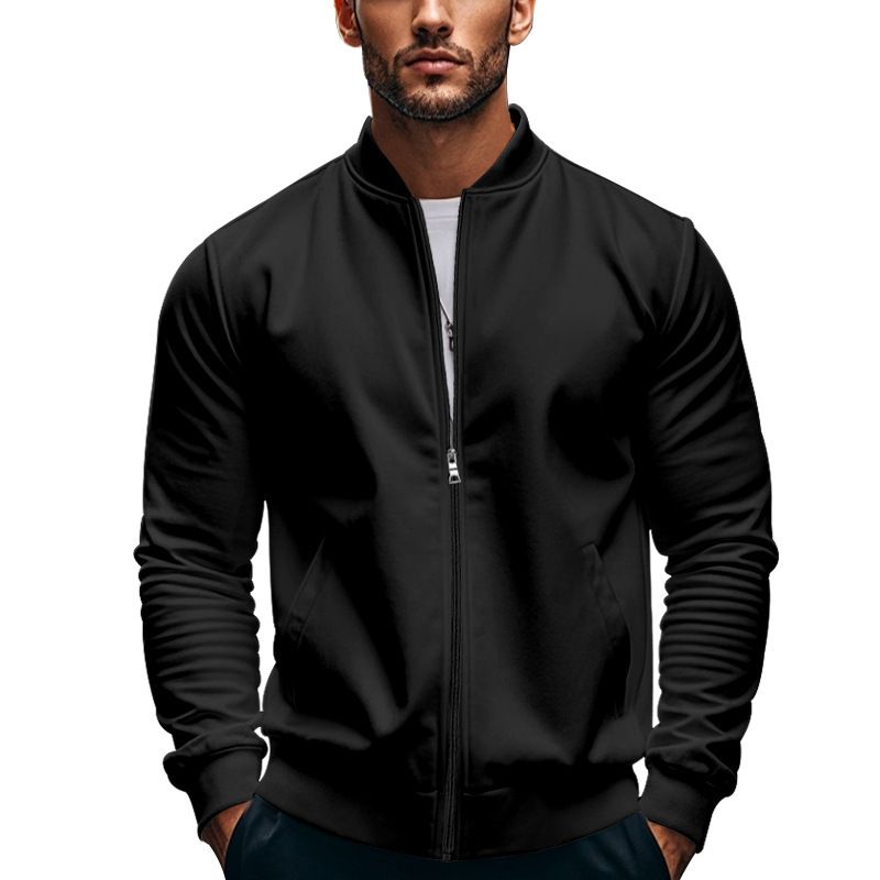 Clothes > Men's Clothing > Tops > Jackets & Coats  New Autumn Men's Stand Collar Jacket Solid Color Sports Casual Zipper Long Sleeve Top Men's Jacket