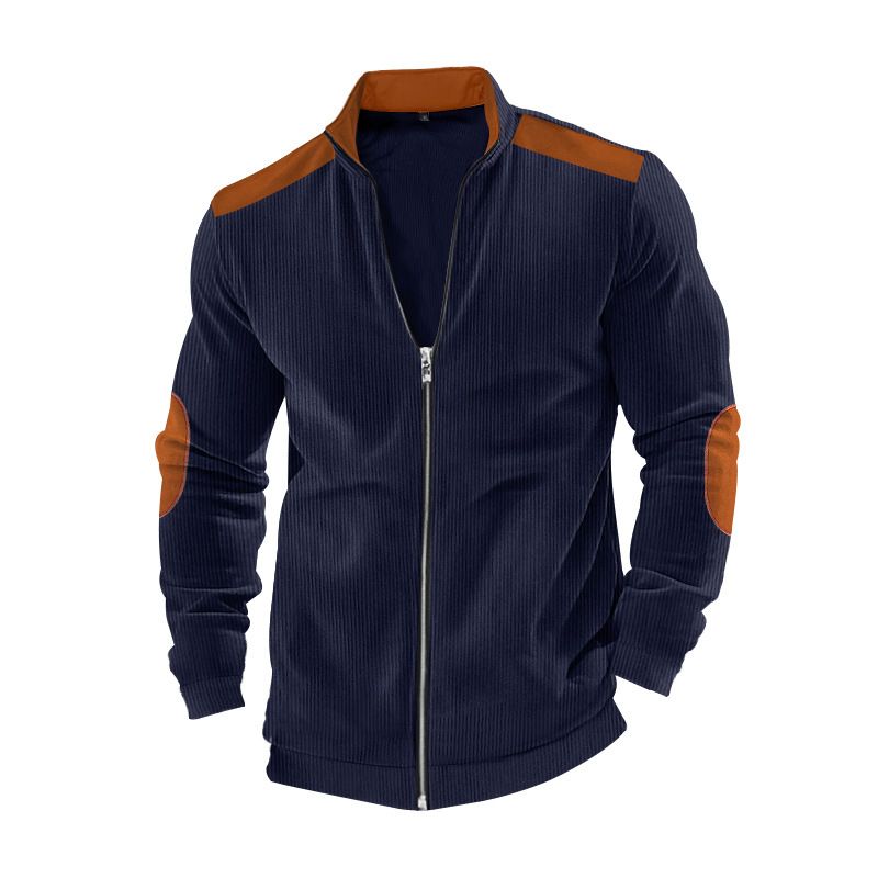 Clothes > Men's Clothing > Tops > Jackets & Coats  American casual men's jacket heavyweight European cotton velvet solid color patchwork long-sleeved hoodie for outer wear