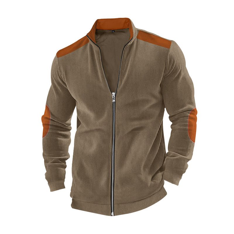 Clothes > Men's Clothing > Tops > Jackets & Coats  American casual men's jacket heavyweight European cotton velvet solid color patchwork long-sleeved hoodie for outer wear