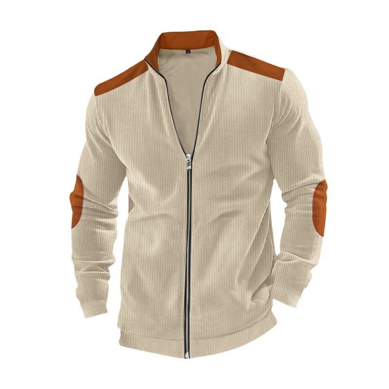 Clothes > Men's Clothing > Tops > Jackets & Coats  American casual men's jacket heavyweight European cotton velvet solid color patchwork long-sleeved hoodie for outer wear