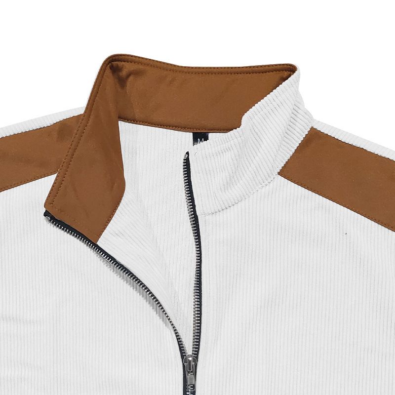 Clothes > Men's Clothing > Tops > Jackets & Coats  American casual men's jacket heavyweight European cotton velvet solid color patchwork long-sleeved hoodie for outer wear