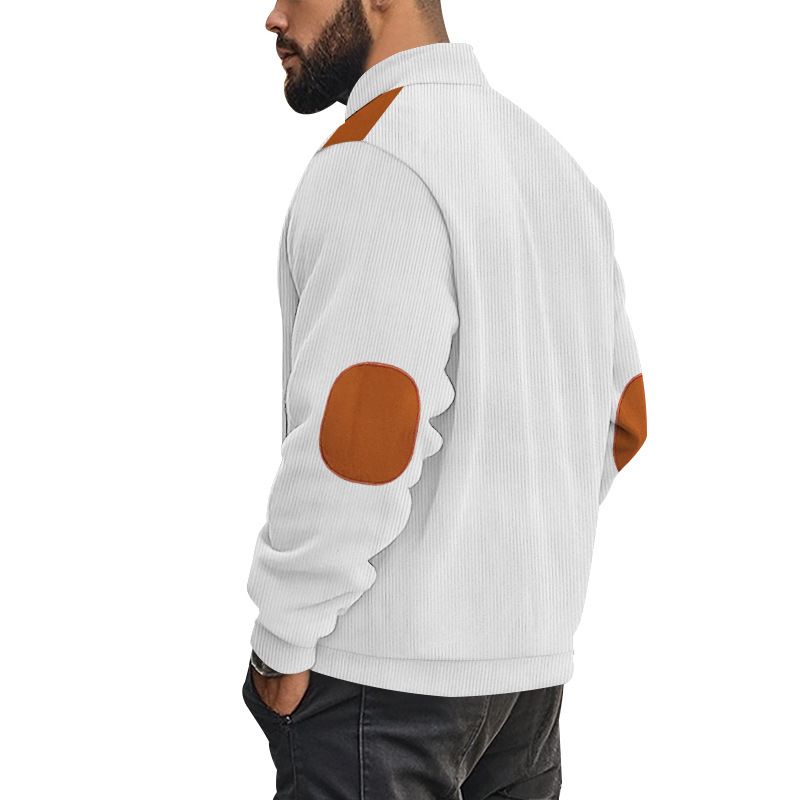 Clothes > Men's Clothing > Tops > Jackets & Coats  American casual men's jacket heavyweight European cotton velvet solid color patchwork long-sleeved hoodie for outer wear