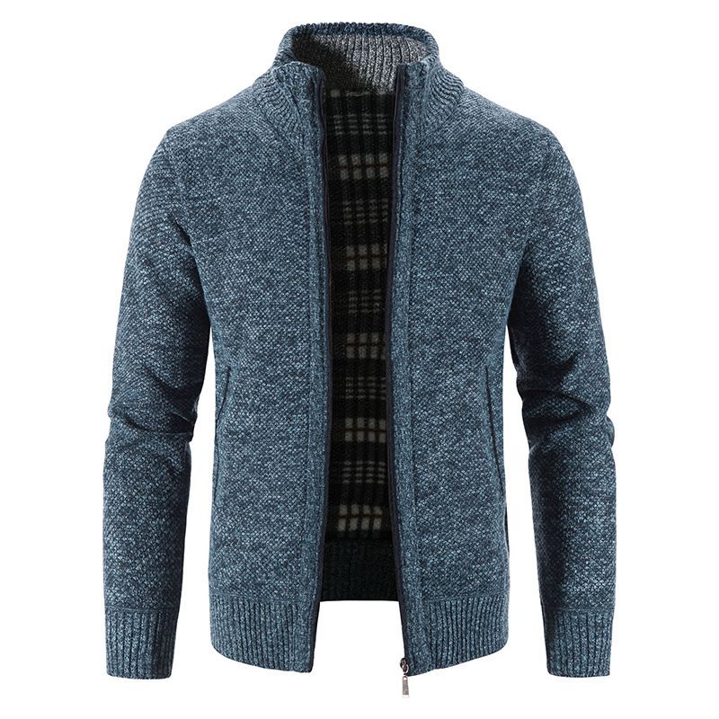 Clothes > Men's Clothing > Tops > Jackets & Coats Knitted cardigan European and American men's autumn and winter men's long-sleeved warm jacquard casual stand-up collar thickened foreign trade sweater