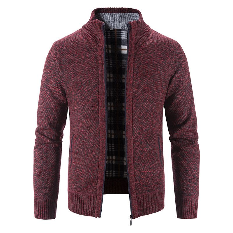 Clothes > Men's Clothing > Tops > Jackets & Coats Knitted cardigan European and American men's autumn and winter men's long-sleeved warm jacquard casual stand-up collar thickened foreign trade sweater