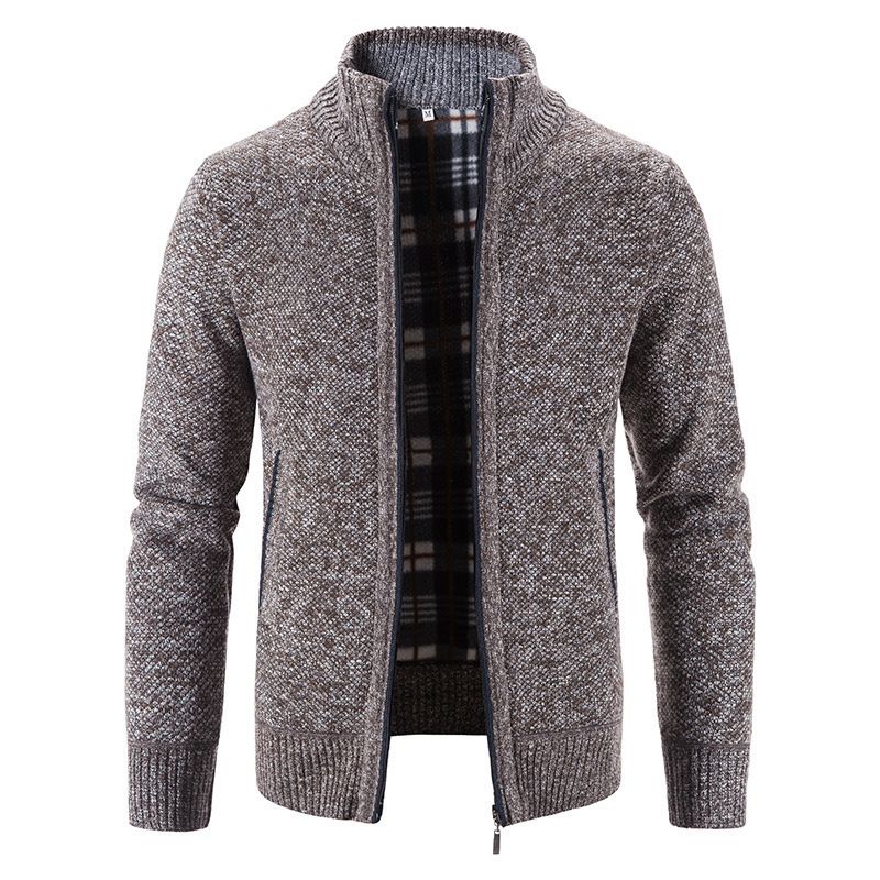 Clothes > Men's Clothing > Tops > Jackets & Coats Knitted cardigan European and American men's autumn and winter men's long-sleeved warm jacquard casual stand-up collar thickened foreign trade sweater