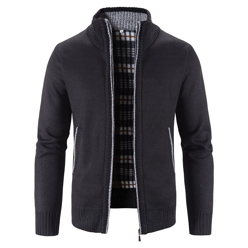 Clothes > Men's Clothing > Tops > Jackets & Coats Knitted cardigan European and American men's autumn and winter men's long-sleeved warm jacquard casual stand-up collar thickened foreign trade sweater