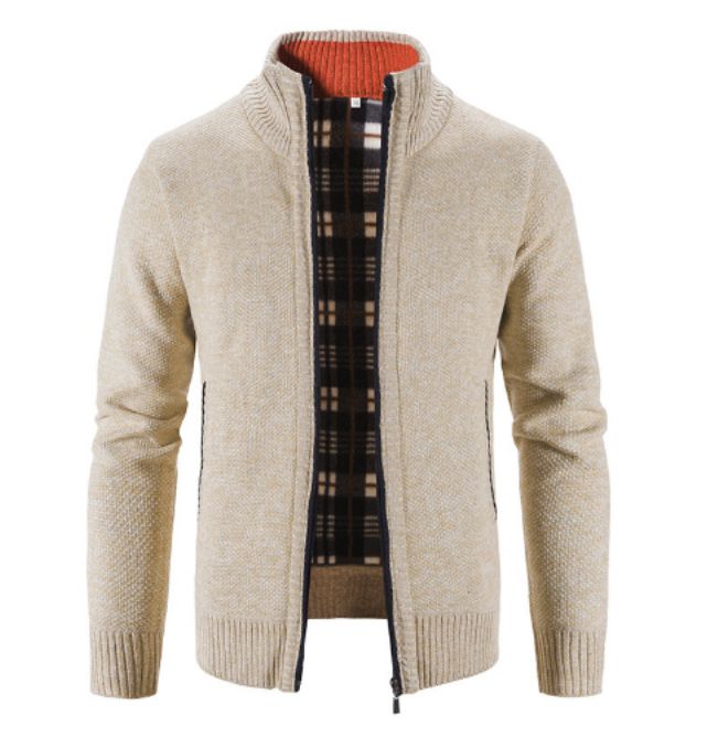 Clothes > Men's Clothing > Tops > Jackets & Coats Knitted cardigan European and American men's autumn and winter men's long-sleeved warm jacquard casual stand-up collar thickened foreign trade sweater