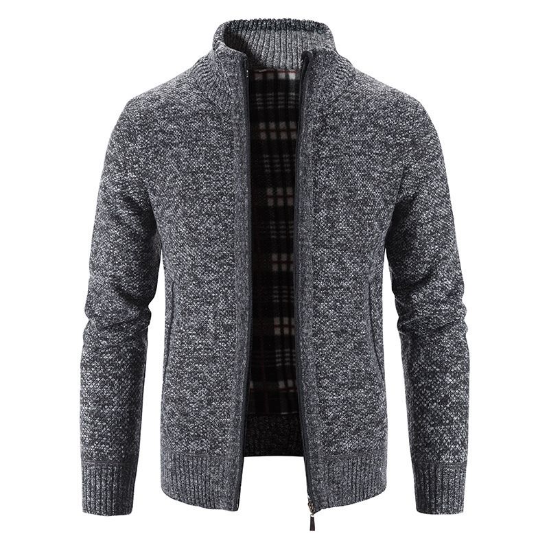 Clothes > Men's Clothing > Tops > Jackets & Coats Knitted cardigan European and American men's autumn and winter men's long-sleeved warm jacquard casual stand-up collar thickened foreign trade sweater