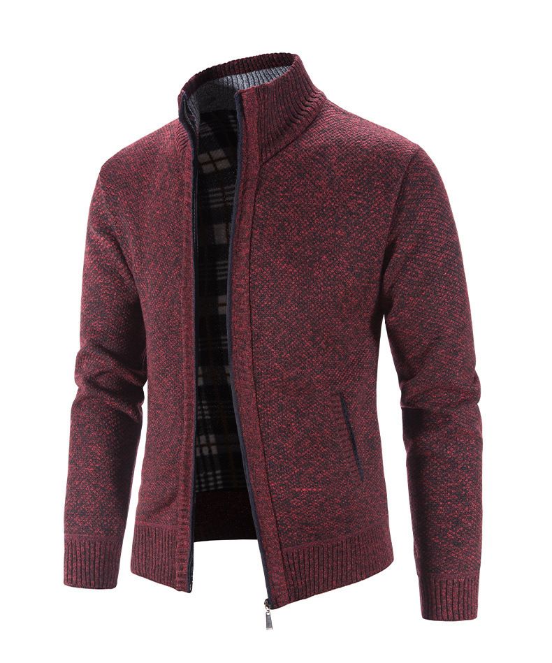 Clothes > Men's Clothing > Tops > Jackets & Coats Knitted cardigan European and American men's autumn and winter men's long-sleeved warm jacquard casual stand-up collar thickened foreign trade sweater