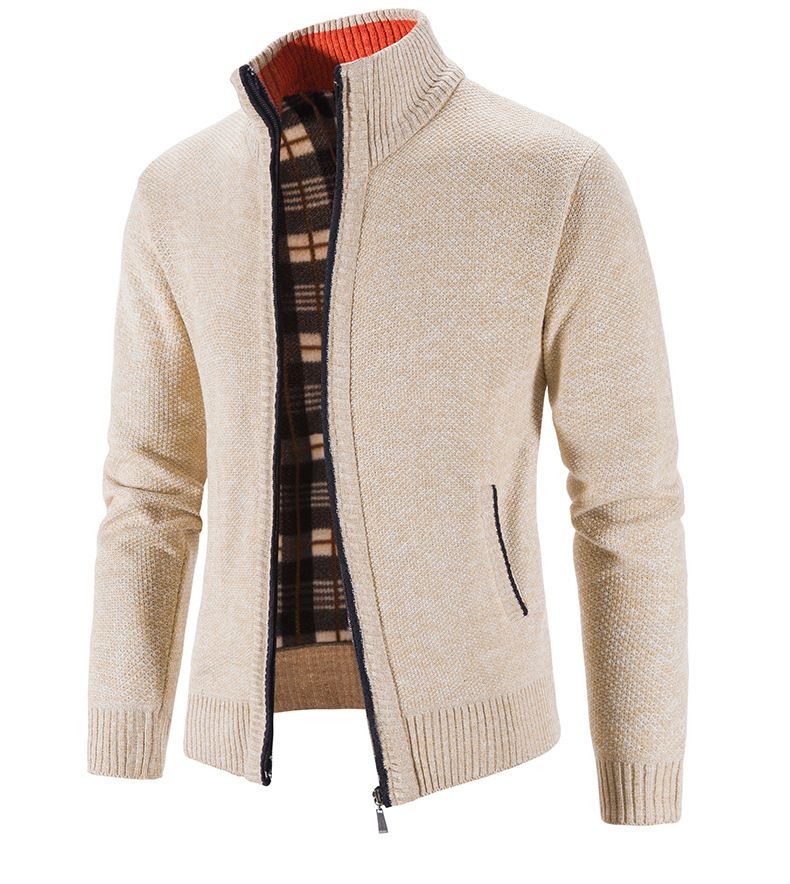 Clothes > Men's Clothing > Tops > Jackets & Coats Knitted cardigan European and American men's autumn and winter men's long-sleeved warm jacquard casual stand-up collar thickened foreign trade sweater