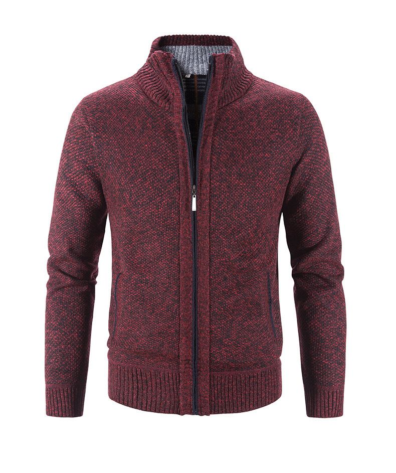 Clothes > Men's Clothing > Tops > Jackets & Coats Knitted cardigan European and American men's autumn and winter men's long-sleeved warm jacquard casual stand-up collar thickened foreign trade sweater