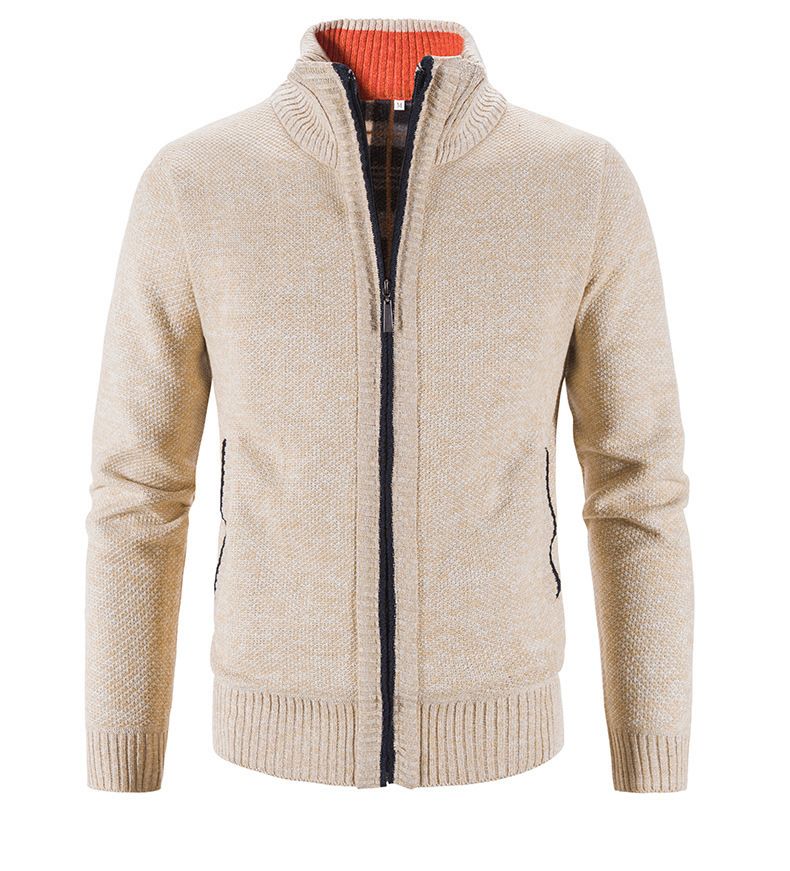 Clothes > Men's Clothing > Tops > Jackets & Coats Knitted cardigan European and American men's autumn and winter men's long-sleeved warm jacquard casual stand-up collar thickened foreign trade sweater