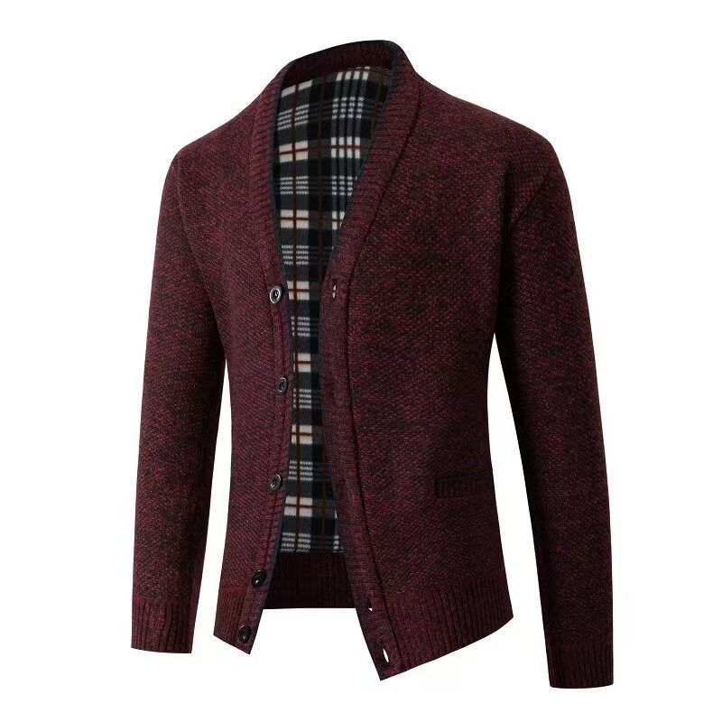 Clothes > Men's Clothing > Tops > Jackets & Coats Knitted Cardigan Thickened Men's Large Size Top Slim Jacket V-neck Knitted Sweater Men's
