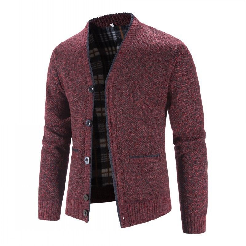 Clothes > Men's Clothing > Tops > Jackets & Coats Knitted Cardigan Thickened Men's Large Size Top Slim Jacket V-neck Knitted Sweater Men's