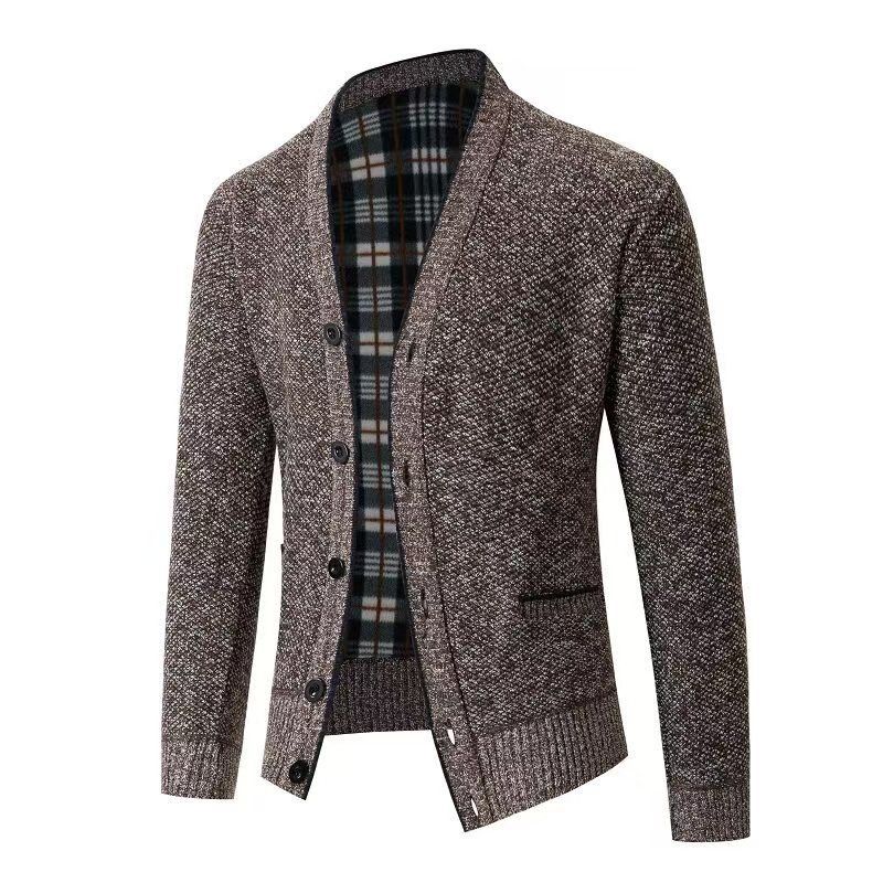 Clothes > Men's Clothing > Tops > Jackets & Coats Knitted Cardigan Thickened Men's Large Size Top Slim Jacket V-neck Knitted Sweater Men's