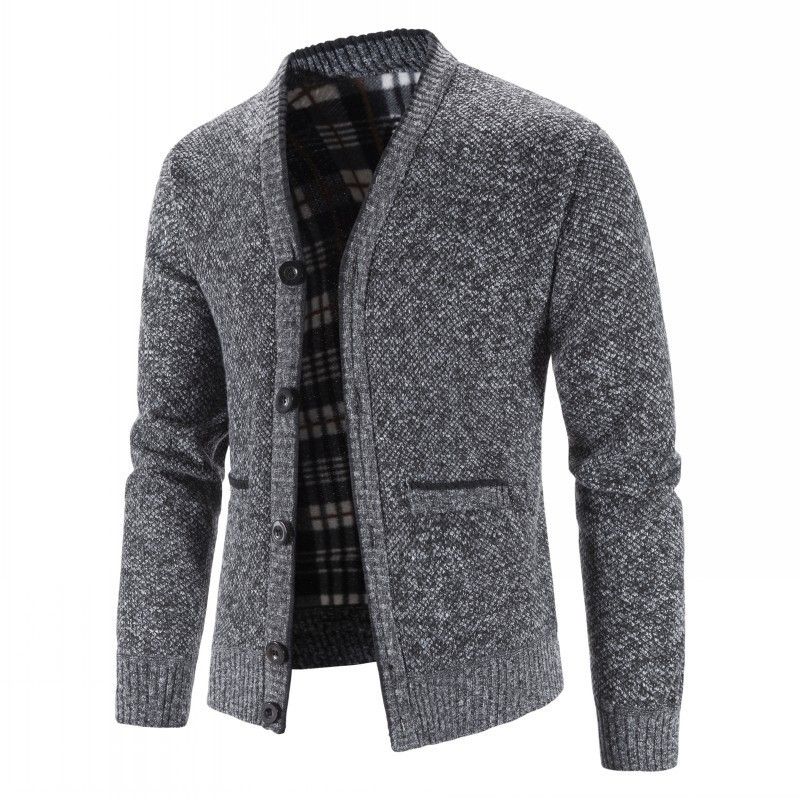 Clothes > Men's Clothing > Tops > Jackets & Coats Knitted Cardigan Thickened Men's Large Size Top Slim Jacket V-neck Knitted Sweater Men's