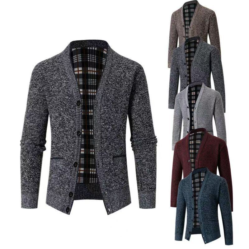 Clothes > Men's Clothing > Tops > Jackets & Coats Knitted Cardigan Thickened Men's Large Size Top Slim Jacket V-neck Knitted Sweater Men's