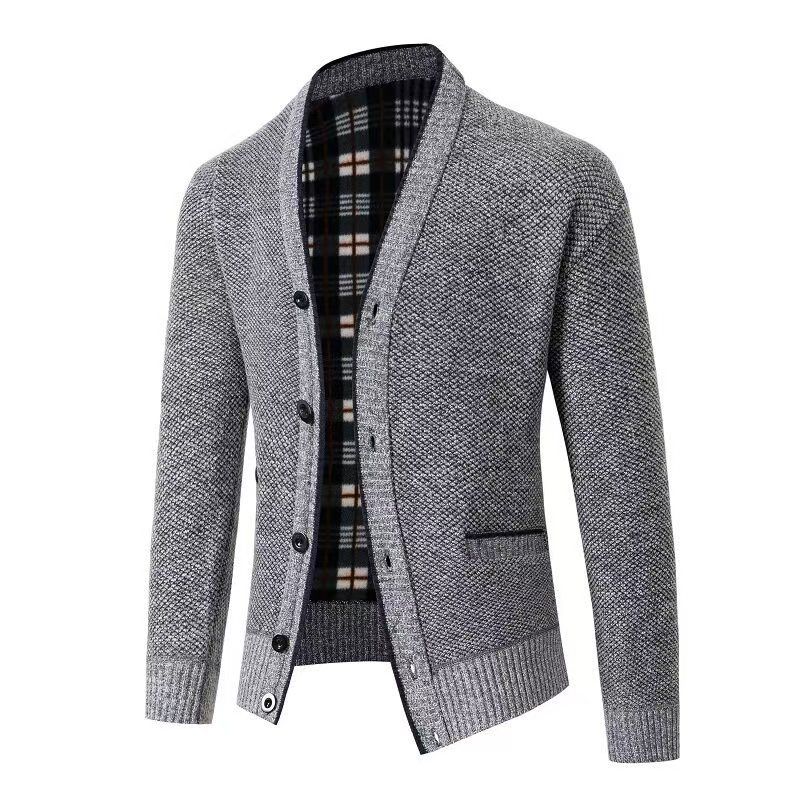 Clothes > Men's Clothing > Tops > Jackets & Coats Knitted Cardigan Thickened Men's Large Size Top Slim Jacket V-neck Knitted Sweater Men's