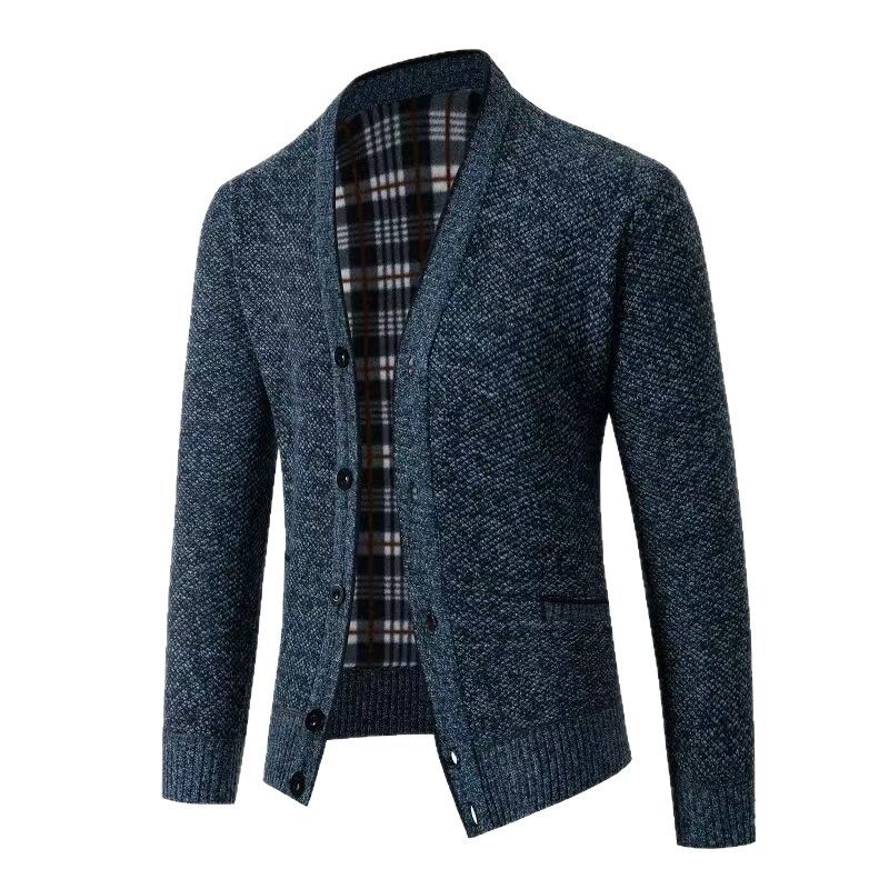 Clothes > Men's Clothing > Tops > Jackets & Coats Knitted Cardigan Thickened Men's Large Size Top Slim Jacket V-neck Knitted Sweater Men's