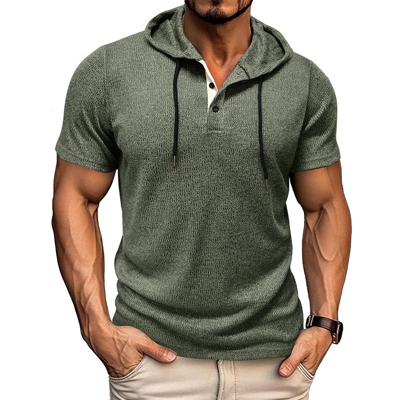 Clothes > Men's Clothing > Tops > Shirts  New summer men's short-sleeved t-shirt European and American men's hoodie tops American Henry shirt