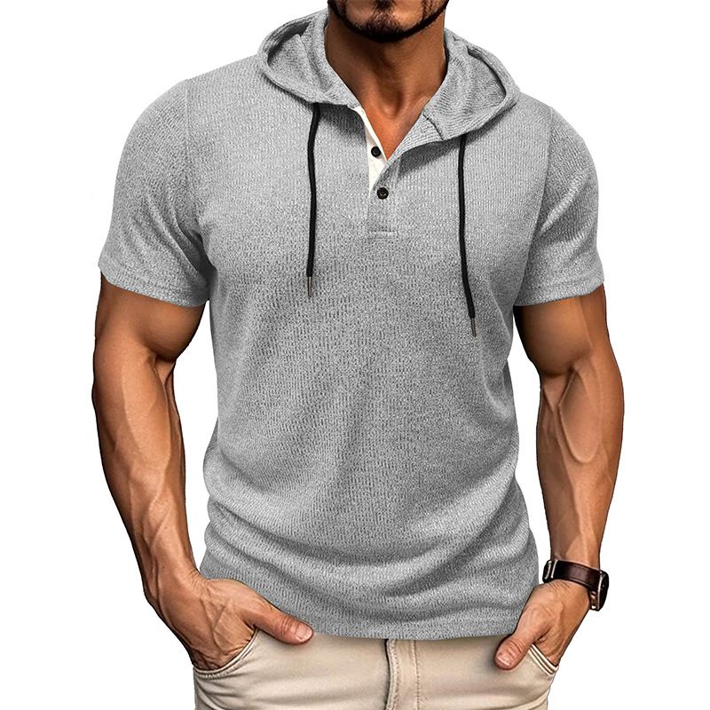Clothes > Men's Clothing > Tops > Shirts  New summer men's short-sleeved t-shirt European and American men's hoodie tops American Henry shirt