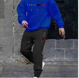 Clothes > Men's Clothing > Clothing Sets > Two-Piece Outfits New Men's Pullover Hooded Sweatshirt Lettered Loose Sweatshirt Jacket Long Sleeve Pants Suit