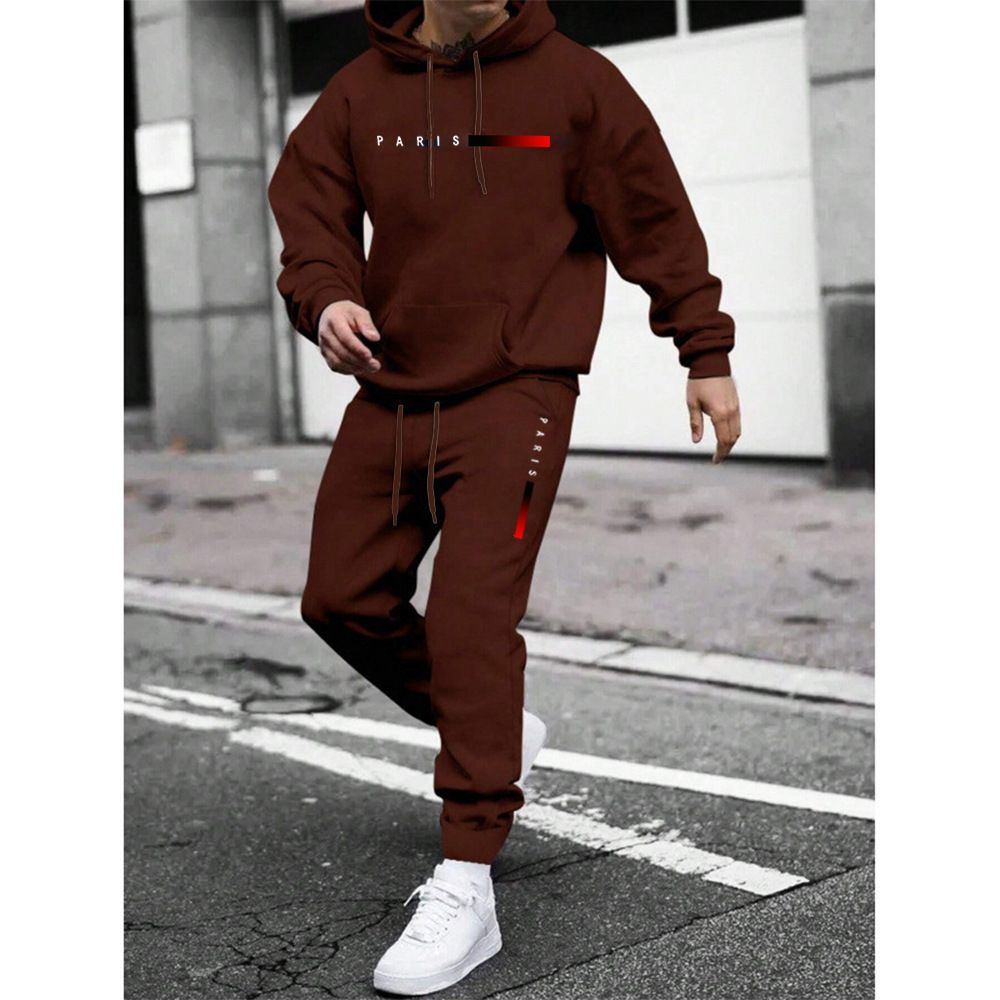 Clothes > Men's Clothing > Clothing Sets > Two-Piece Outfits New Men's Pullover Hooded Sweatshirt Lettered Loose Sweatshirt Jacket Long Sleeve Pants Suit