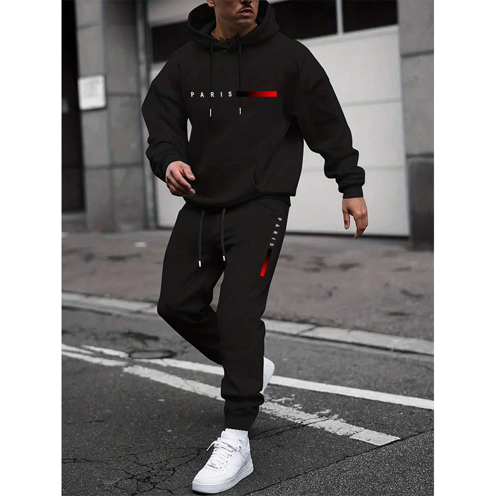 Clothes > Men's Clothing > Clothing Sets > Two-Piece Outfits New Men's Pullover Hooded Sweatshirt Lettered Loose Sweatshirt Jacket Long Sleeve Pants Suit