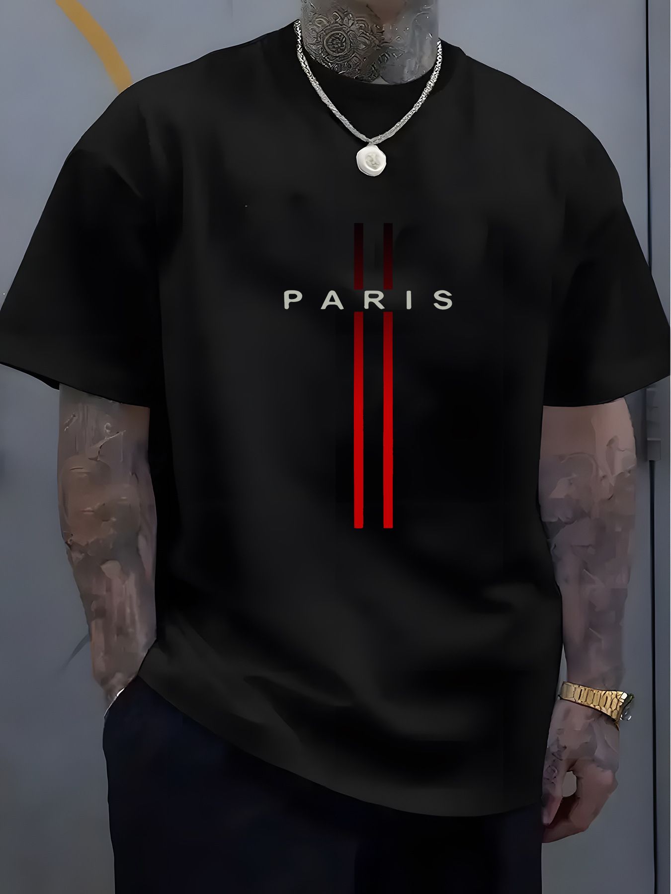 Clothes > Men's Clothing > Tops > T-Shirts  Summer men's pure cotton casual loose fit letter pattern printed round neck short-sleeved T-shirt