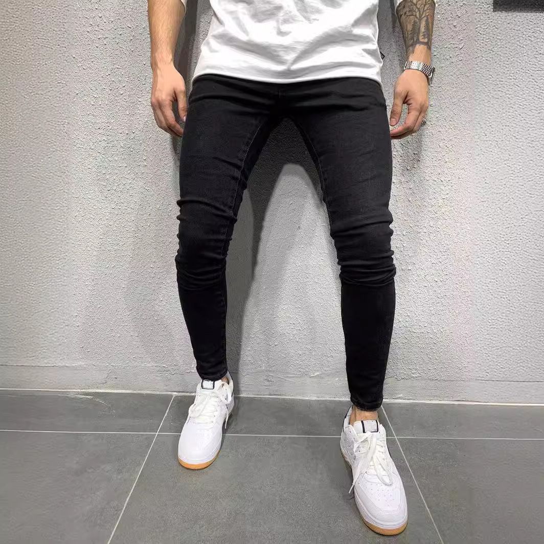 Clothes > Women's Clothing > Bottoms > Jeans  High quality European and American men's stretch tight feet slim jeans trousers classic four colors