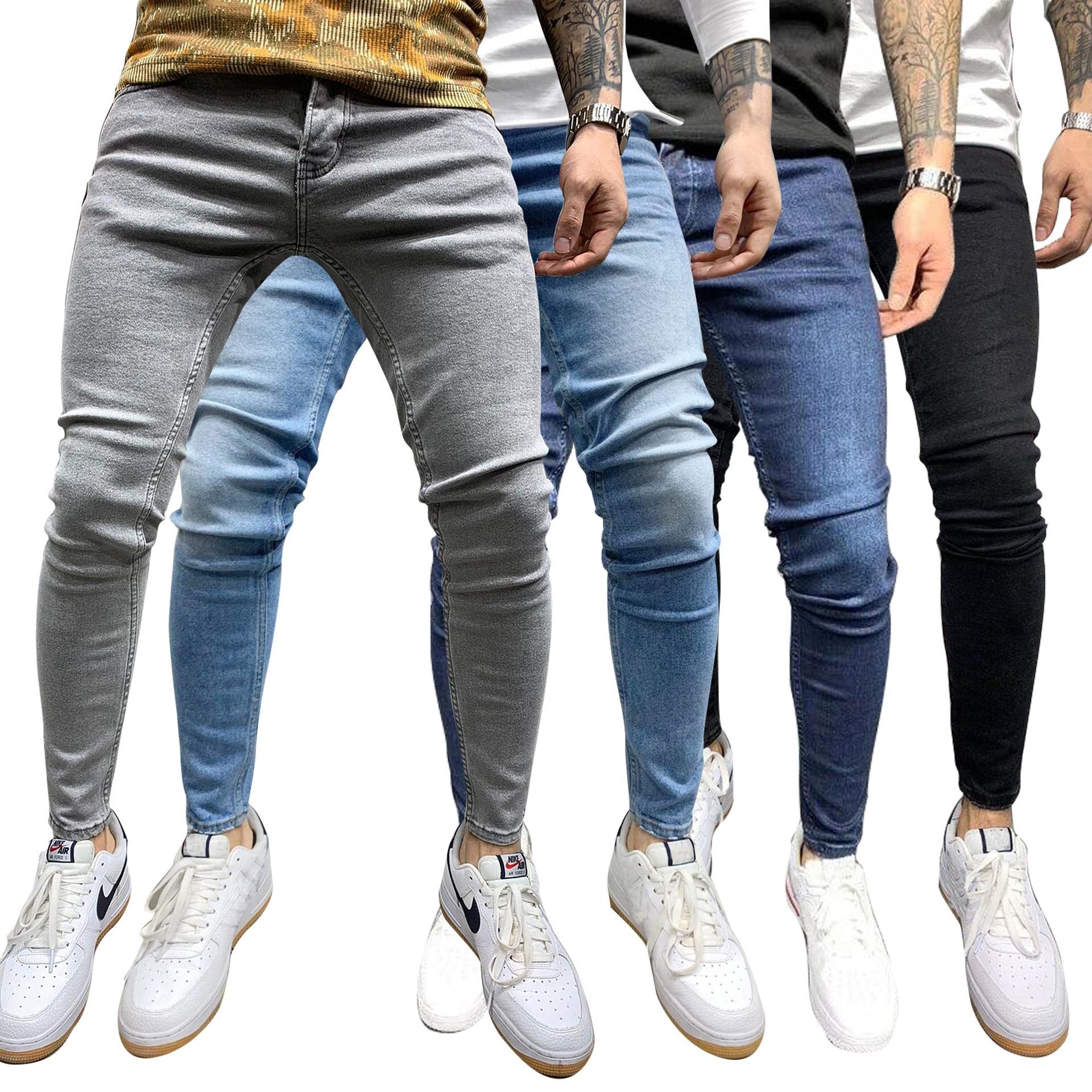 Clothes > Women's Clothing > Bottoms > Jeans  High quality European and American men's stretch tight feet slim jeans trousers classic four colors